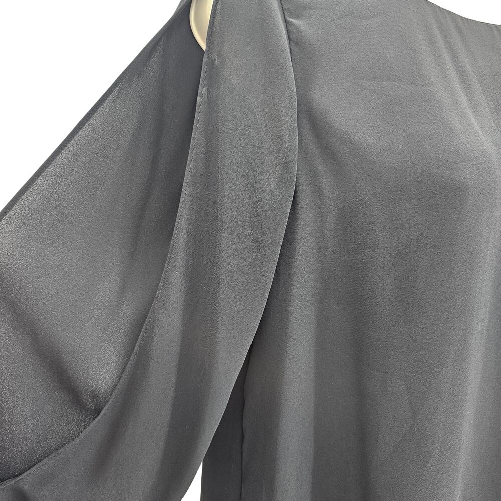 Ramy Brook Womans size M Addy Top Blouse Slit Sheer Sleeves Detail Cuff Black - Picture 3 of 9